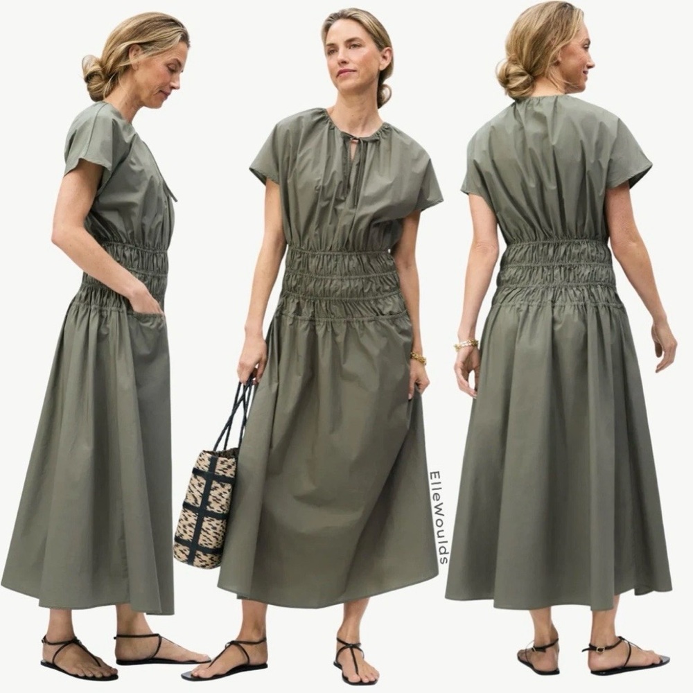 Ellen Tracy Green Flared Dress 100% Cotton Size Large $129